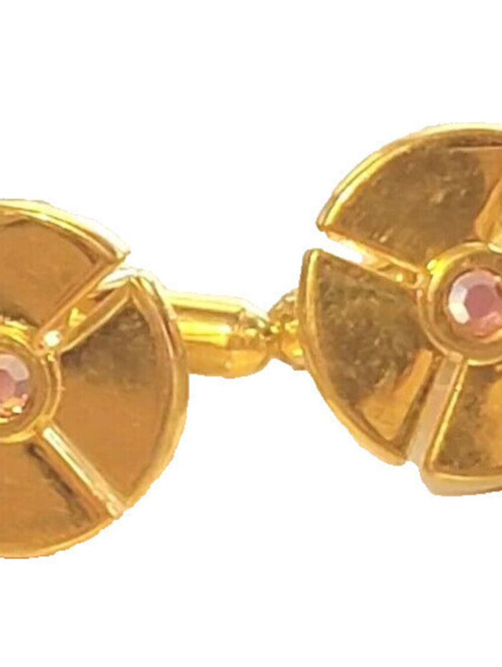 Vintage Pink Rhinestone & Gold-tone Round Cufflinks-‎ Mogul Mid-century cl-
